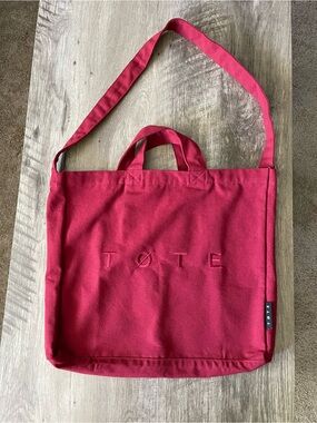 Red Canvas Shoulder Bag with Top Handles